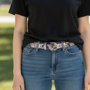 TALBOTS Leather Belt Faux Snakeskin Blue Size XS EUC FAST SHIPPING 1633-25